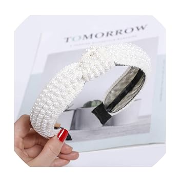 Amazon Com Women Girls Black White Pearl Headbands Cross Tie
