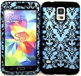 Wireless Fones TM Samsung Galaxy S5 Case Dual Layer Hybrid Impact Resistant Protective Case Victorian Damask Flower Snap on Over Black Skin