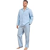Vulcanodon Mens 100% Cotton Pajamas Set, Soft Long Sleeve Pajamas for men Lightweight Button Up Sleepwear Loungewear Pjs Set