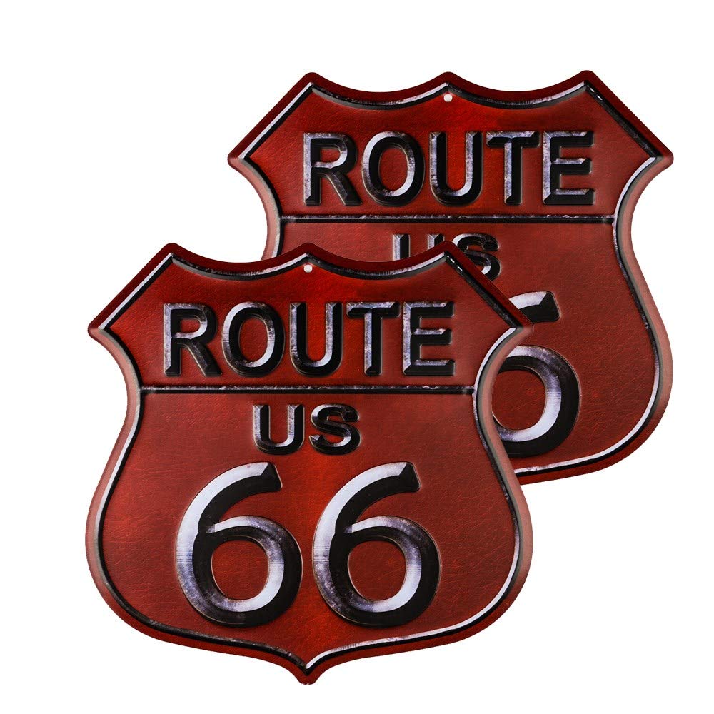 不适用 2 Pack Rusty Highway Route 66 Metal Sign US Made Vintage Rustic Garage Man Cave Wall Decor