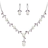 EVER FAITH Wedding Pearl Jewelry for Bride CZ Crystal Simulated Pearls Floral Vine Filigree Bridal Necklace Earrings Set
