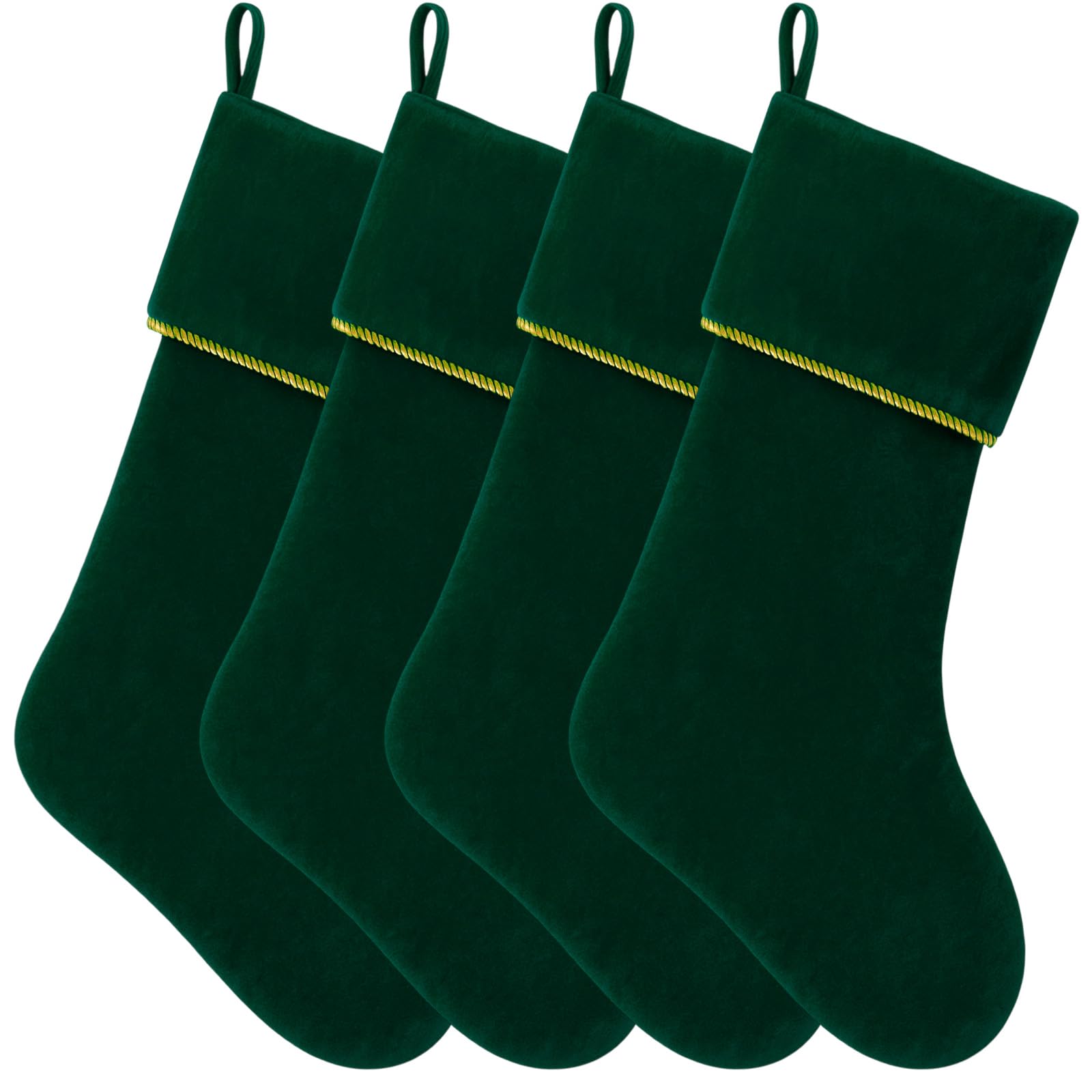 Photo 1 of Ganeen 4 Pcs 18 Inch Velvet Christmas Stockings Plush Christmas Stockings Set for Fireplace Mantel, Xmas Tree Hanging Ornaments for Home Festive Decorations(Dark Green)