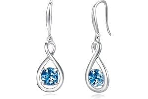 FANCIME Dangle Drop Earrings 925 Sterling Silver Dainty Infinity Round Gemstone Birthstone Jewelry Birthday Gifts for Her Women