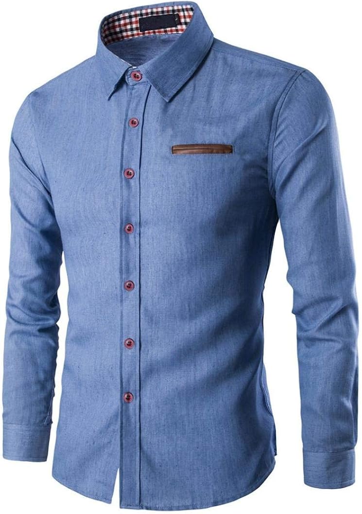 Mieuid Men's Long Shirts Chic Sleeve Long Sleeve Sports Shirt Denim