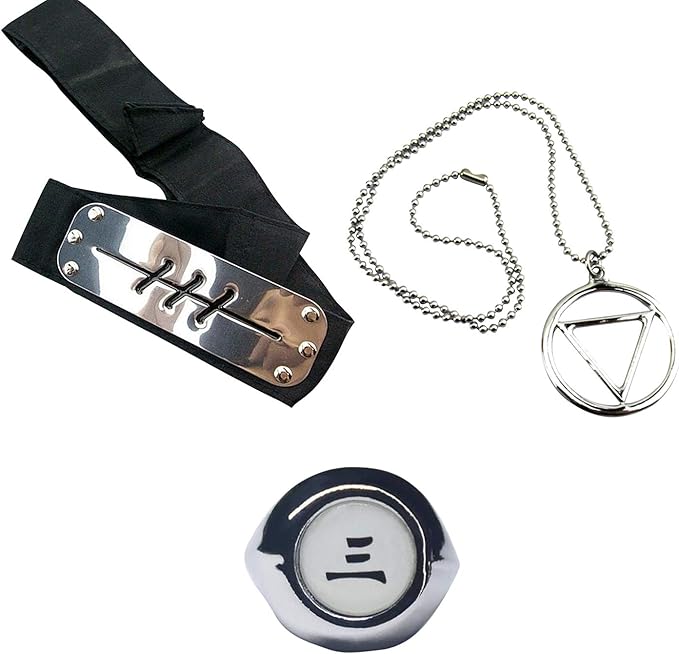 3 Pcs Anime Hidan Necklace Headband Ring Leaf Village Cosplay Akatsuki