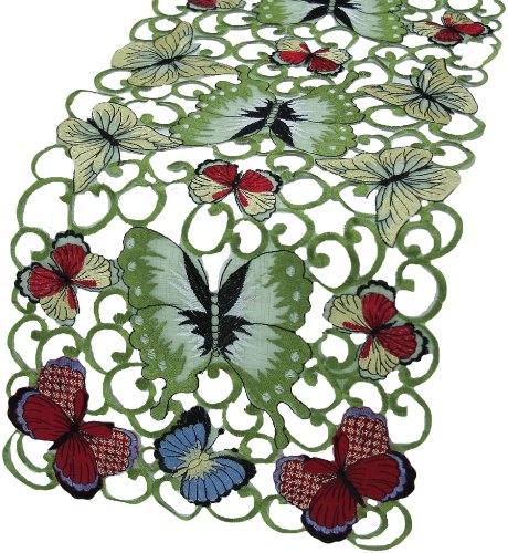 image for Xia Home Fashions Butterflies Embroidered Cutwork Spring Table Runner,