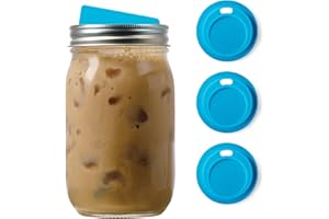 Jarware Silicone Drink Lids, Regular Mouth Drink Lids For Mason Jars, Set of 4, Blue