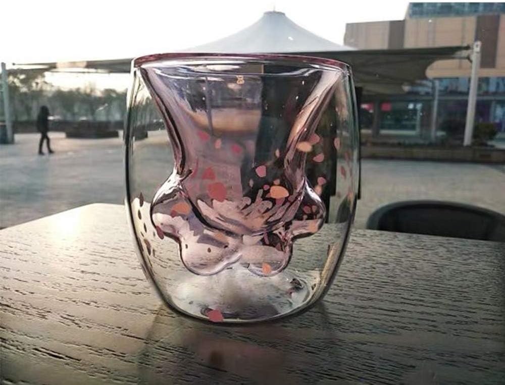 Cute Cat Cups Double Wall Insulated Glass Coffee Mugs, Adorable Pink Sakura Cup, 3D Cat Foot Tea Cups - Image 5