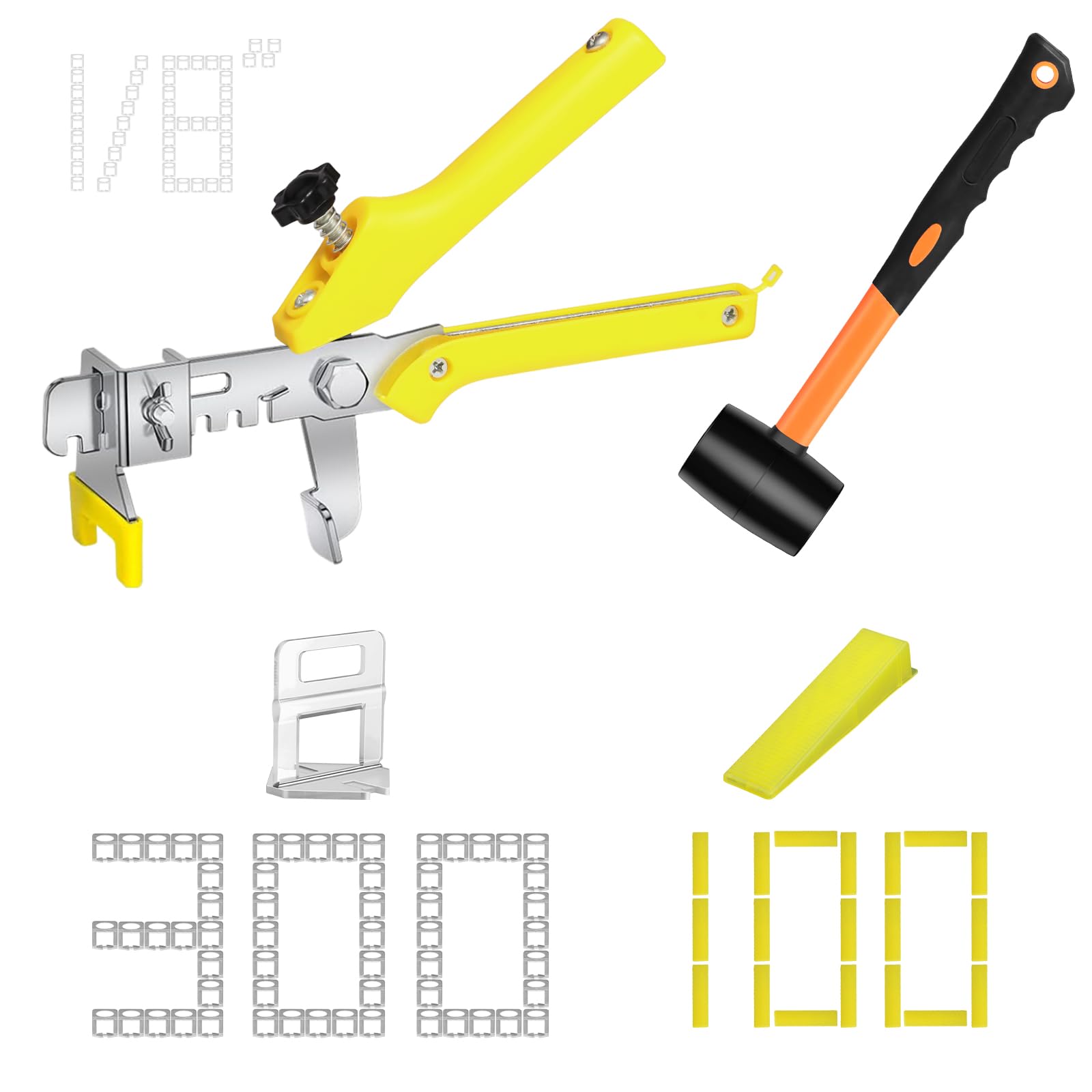 Photo 1 of Storystore Tile Leveling System with Tile Pliers and Hammer - 300 Piece Tile Spacers Clips and 100 Piece Reusable Wedges, 1/8 Inch Tile Installation Tools Kit