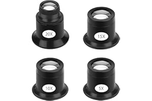 SUNJOYCO Magnifying Eye Magnifier, 4PCS JewelersMagnifying Loupe Glasses, 5X 10X 15X 20X Eye Loop for Watch-Repairing Sewing