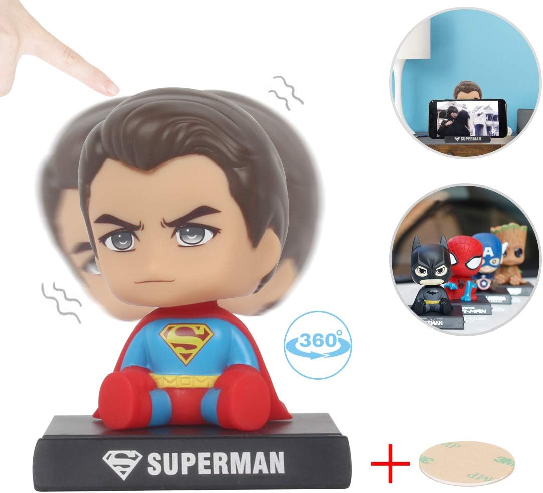 Coolgu Superhero Marvel-Hero Cartoon Cute Model Collectible Toy, Car Decoration Mobile Phone Holder Dashboard/ Office Home Accessories /Holiday Decoration/ Bobblehead Doll Kid's Gift (Superman)