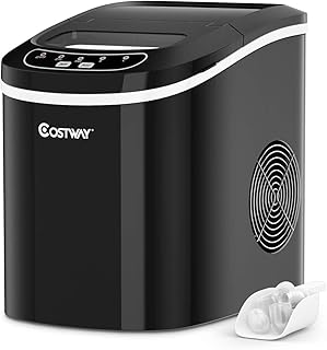 COSTWAY Eiswürfelmaschine Ice Maker, Eismaschine, Eiswürfelbereiter inkl. Eiswürfelschaufel / 9 Eiswürfel in 6-13min / 2 Eiswürfelgrößen / 12kg in 24 Std. / 2,2L Wassertank / 25x36x33cm (Schwarz)