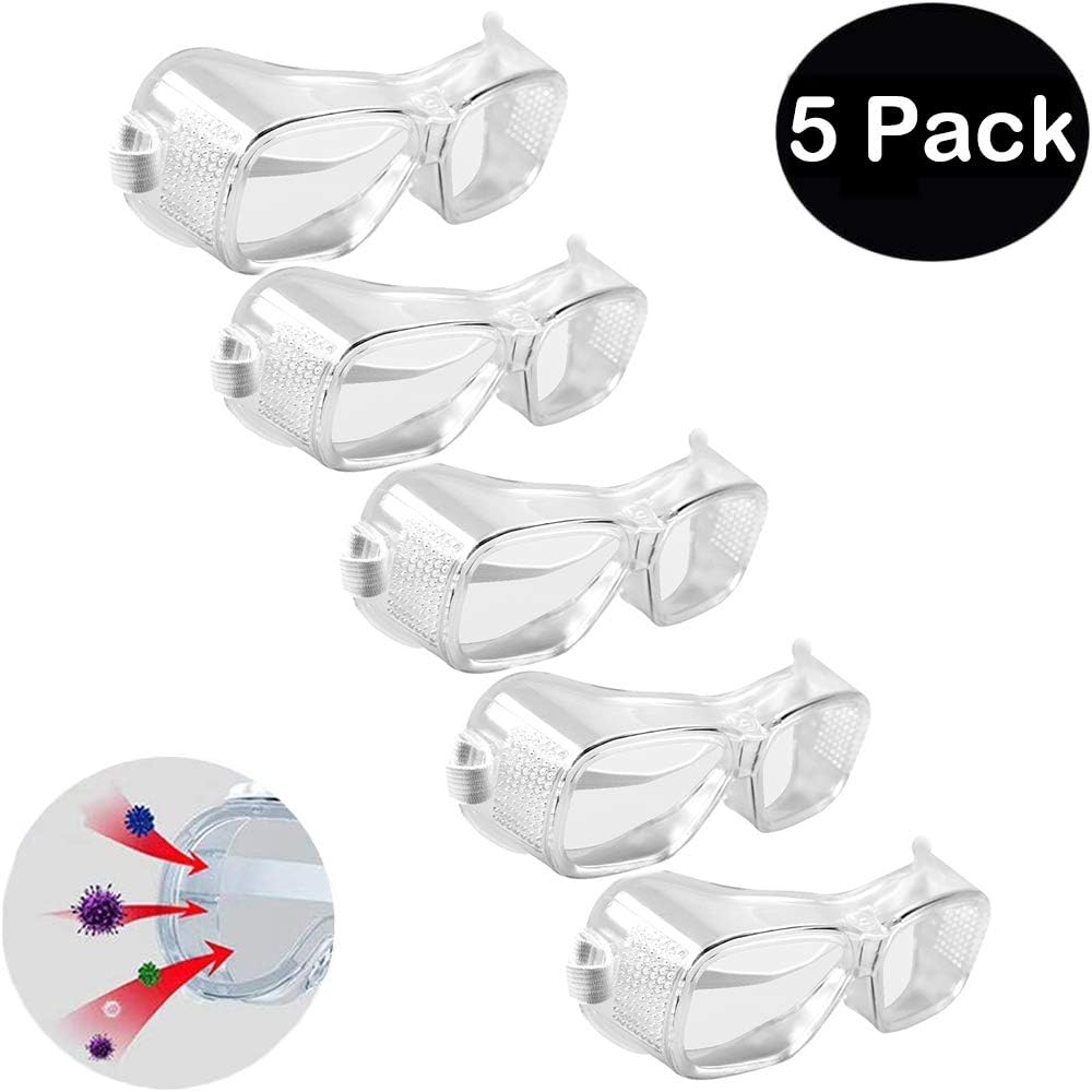 Medical Goggles Virus Safety Goggles, Zodight Anti-Fog Anti-Dust Windproof Transparent Wide-Vision Protective Glasses Eye Protection Virus Protection Goggles (5 Pack)