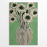 Abstract Flower Canvas Wall Art Green Floral Art Poster Bouquet in Vase Painting Minimalist Botanical Prints Vintage Home Picture Decor for Living Room Bedroom Kitchen 12x18inch Unframed