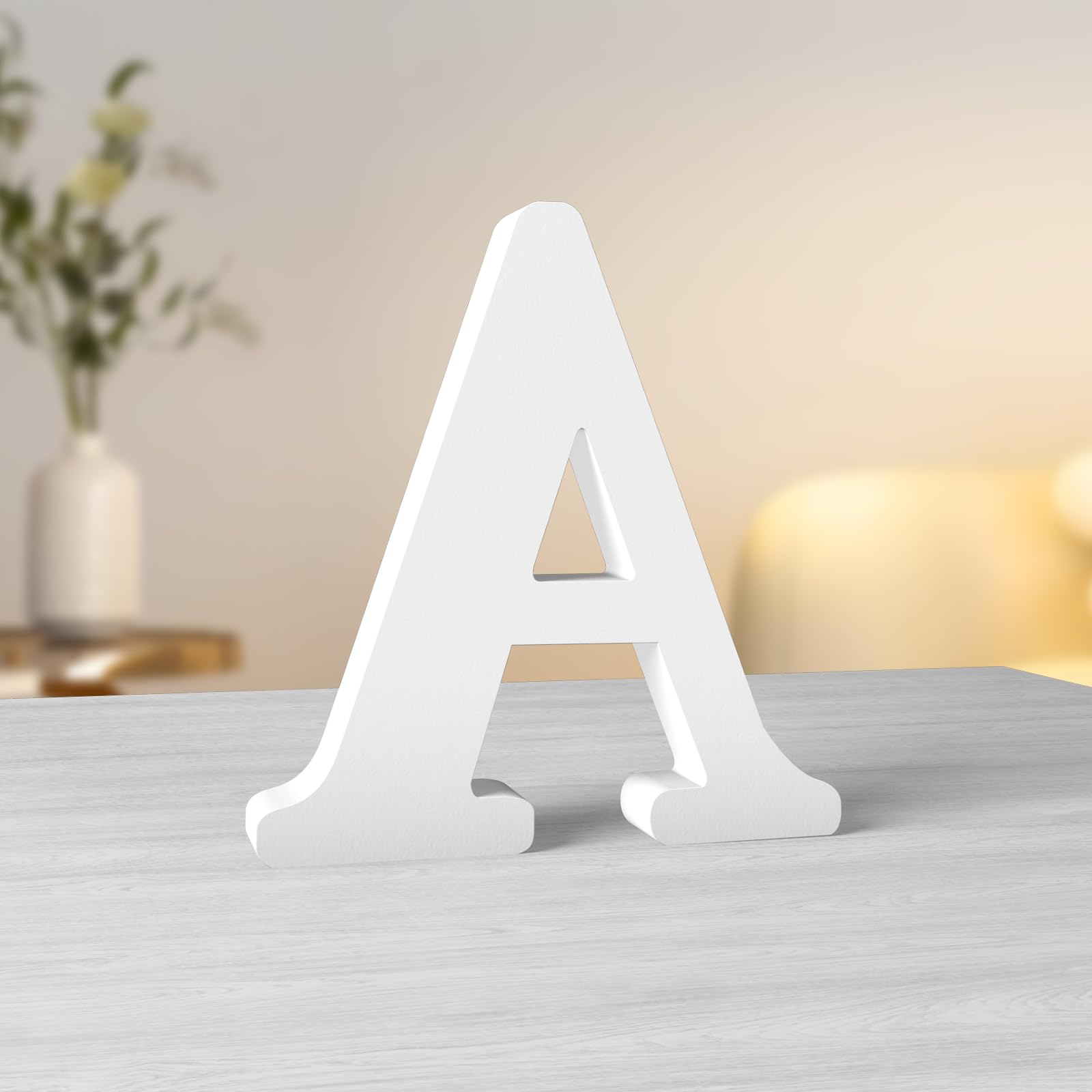 Aruatu 6 Inch White Wood Letters Unfinished Wood Letter for Wall Decor Decorative Standing Letters Slices Sign Board Decoration for Craft Home Party Projects (A)