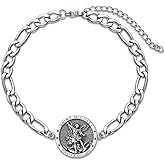 Seiyang Sterling Silver St Michael/Christopher Bracelet for Men Women Adjustable Medal Bracelet Religious Protection Jewelry with 6mm 9"+2" Figaro Link