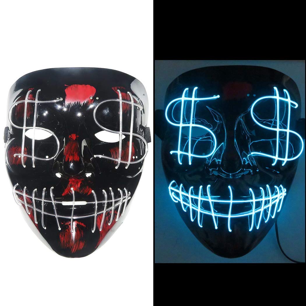 B bangcool LED Light Up Scary Mask, LED Mask Scary Face Fashion Alien Halloween Cosplay Light Up Mask for Kids & Adult