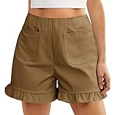 Cicy Bell Womens Summer Ruffle Shorts High Waisted Straight Leg Cotton Short Pants Casual Dressy Comfy Pull On Shorts Bottom