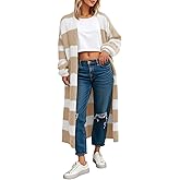 Saodimallsu Womens Striped Long Cardigan Sweaters Open Front Oversized Chunky Fuzzy Knit Fall Duster Sweater Coats
