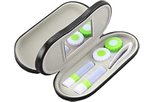 Zettokete 2 in 1 Contact Lens Case and Glasses Case,Double Sided Dual Use Design with Mirror, Tweezer and Contact Lens Solution Bottle,Portable Soak Storage Kit for Travel,Office(Green)