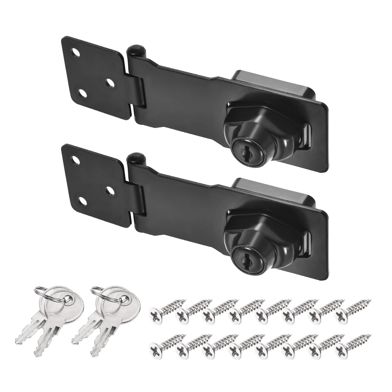 PATIKIL Keyed Hasp Locks, 2 Pack 4 Inch Twist Knob Locking Hasp Lock Metal Safety Hasp Latches for Cabinet Small Door, Keyed Different, Black