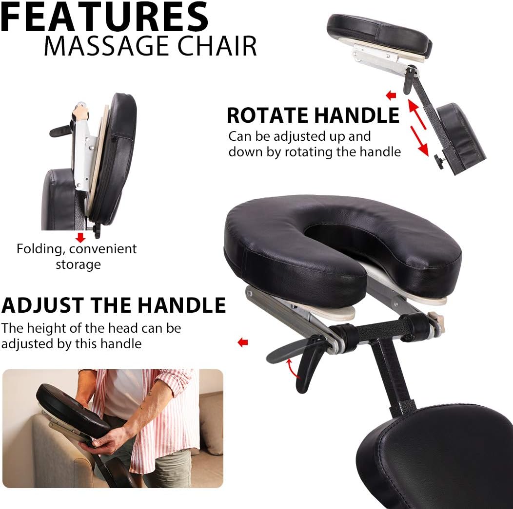 VIVOHOME Folding Massage Tattoo Chair Adjustable Face Cradle Portable Travel Spa Chair with Carrying Bag Black: Kitchen & Dining
