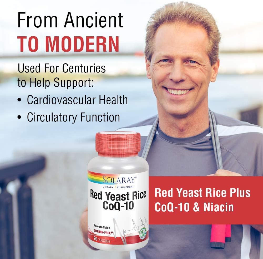 Solaray Red Yeast Rice Plus CoQ-10 | with Niacin for Added Cardiovascular Health Support | Non-Irradiated & No Citrinin | 90 Vegetarian Capsules: Health & Personal Care