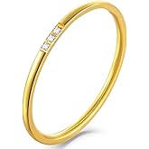 munone 1mm Skinny Thin Solitaire Flush Set Cubic Zirconia Stackable Band Ring for Women Men,14k Gold Plated Titanium Comfort 