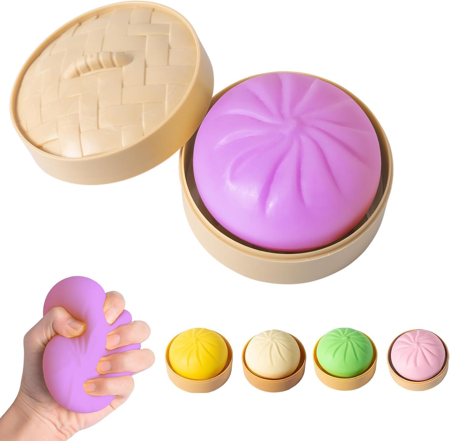 Dumpling Squishies Toy, Giant Glitter Dumpling, Colorful Dumplings Stress Balls Fidget Sensory Toy,Squeeze Dough Ball Stress Relief Hand Toys with Food Steamer Stretchy Desk Toys — image 1