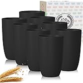 Homienly Wheat Straw Cups 8 PCS Plastic Cups Unbreakable Drinking Cup Reusable Dishwasher Safe Water Glasses with Black Color (20 OZ)