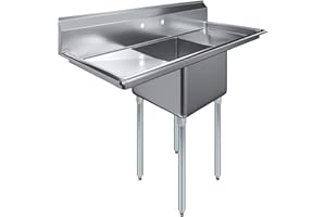 AMGOOD One Compartment Stainless Steel Commercial Kitchen Prep & Utility Sink with Left and Right Drainboards | Bowl Size 18" x 18" X 12" | NSF