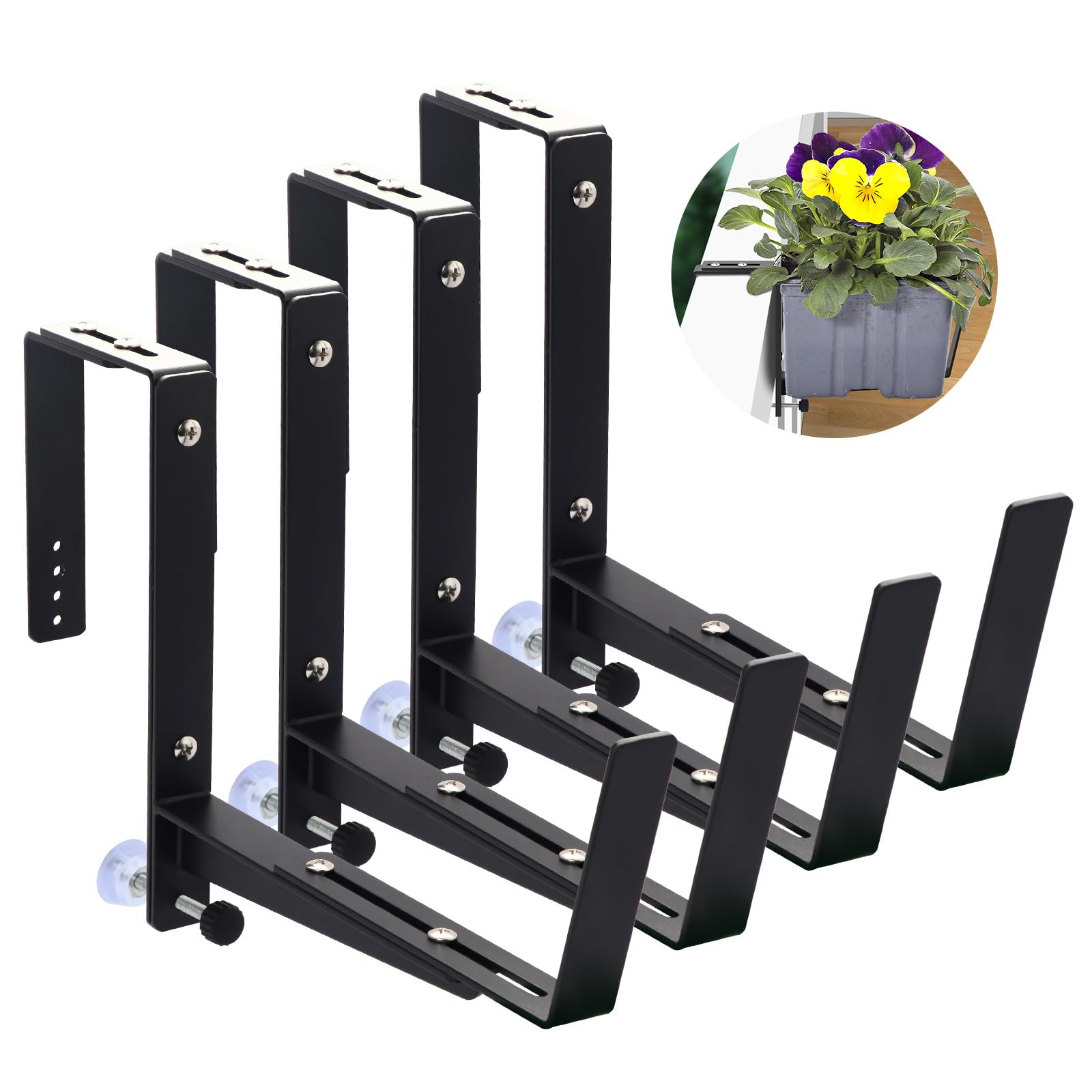Photo 1 of Sekcen 4 Pack Window Box Brackets Flower Planter Box Brackets for Railings Adjustable Deck Rail