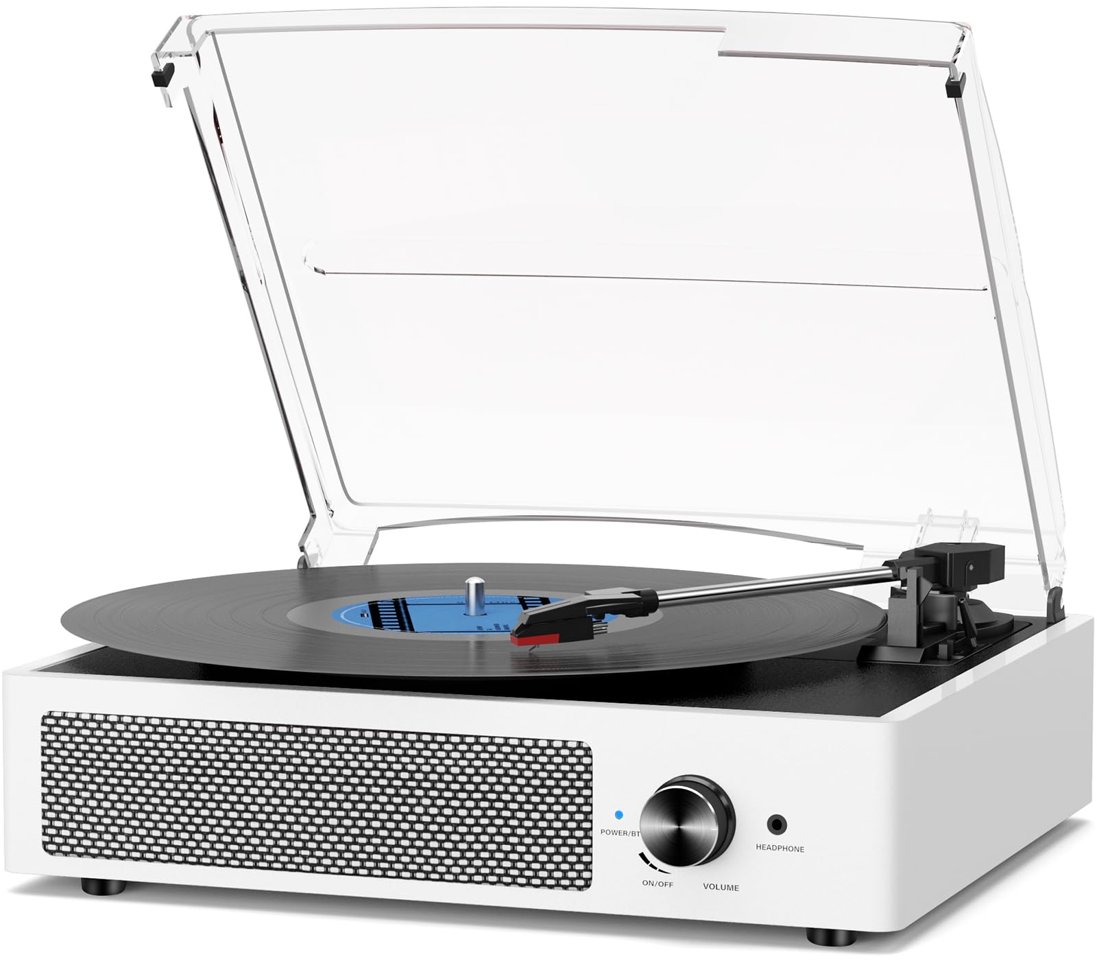Photo 1 of cotsoco Vinyl Record Player with 2 Stereo Speakers Belt-Driven Vintage Turntables 3 Speed 3 Size Wireless Bluetooth Playback AUX-in RCA Out Headphone LP Vinyl Players Auto Stop Fashion White
