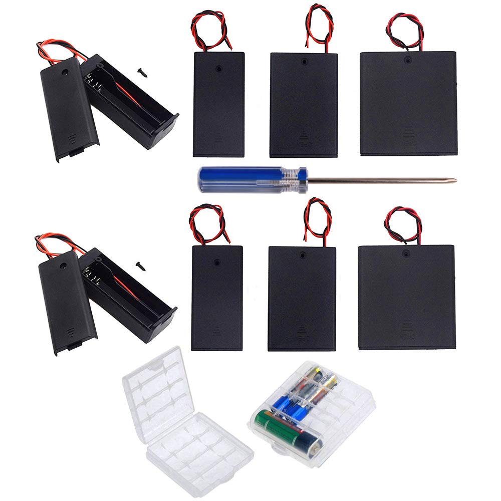 GTIWUNG 8Pcs AA Battery Holder with Switch and Cover, Black Plastic Batteries Case Box with Wires,1.5V/3V/4.5V/6V Holder with Leads, 2Pcs Cell Battery Storage Case
