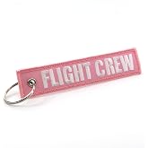Rotary13B1 FLIGHT CREW Key chain/Jet Tag - Pink fabric with WHITE embroidery keychain Luggage Tag