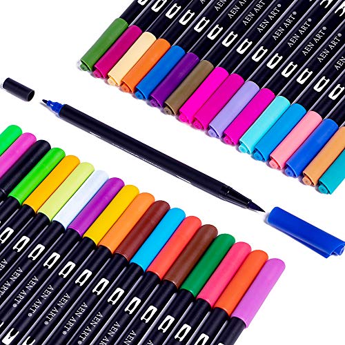 Dual Brush Calligraphy Pens Art Marker, Brush & Fine Tip Markers 36 Color for Beginners Hand Lettering Journaling Note Taking and Coloring Book, 18 Count