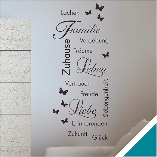 Exklusivpro Wandtattoo Spruch Worte Familie Leben Liebe Zuhause Schmetterlinge Mit Swarovski Wrt10 Turkisblau 90 X 37 Cm Mit Farb U Grossenauswahl Amazon De Kuche Haushalt