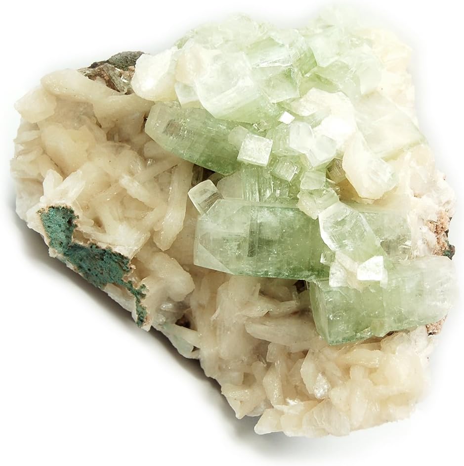 Green Apophyllite Clusters w/Stilbite (India) Large (3" - 4") - 1pc.