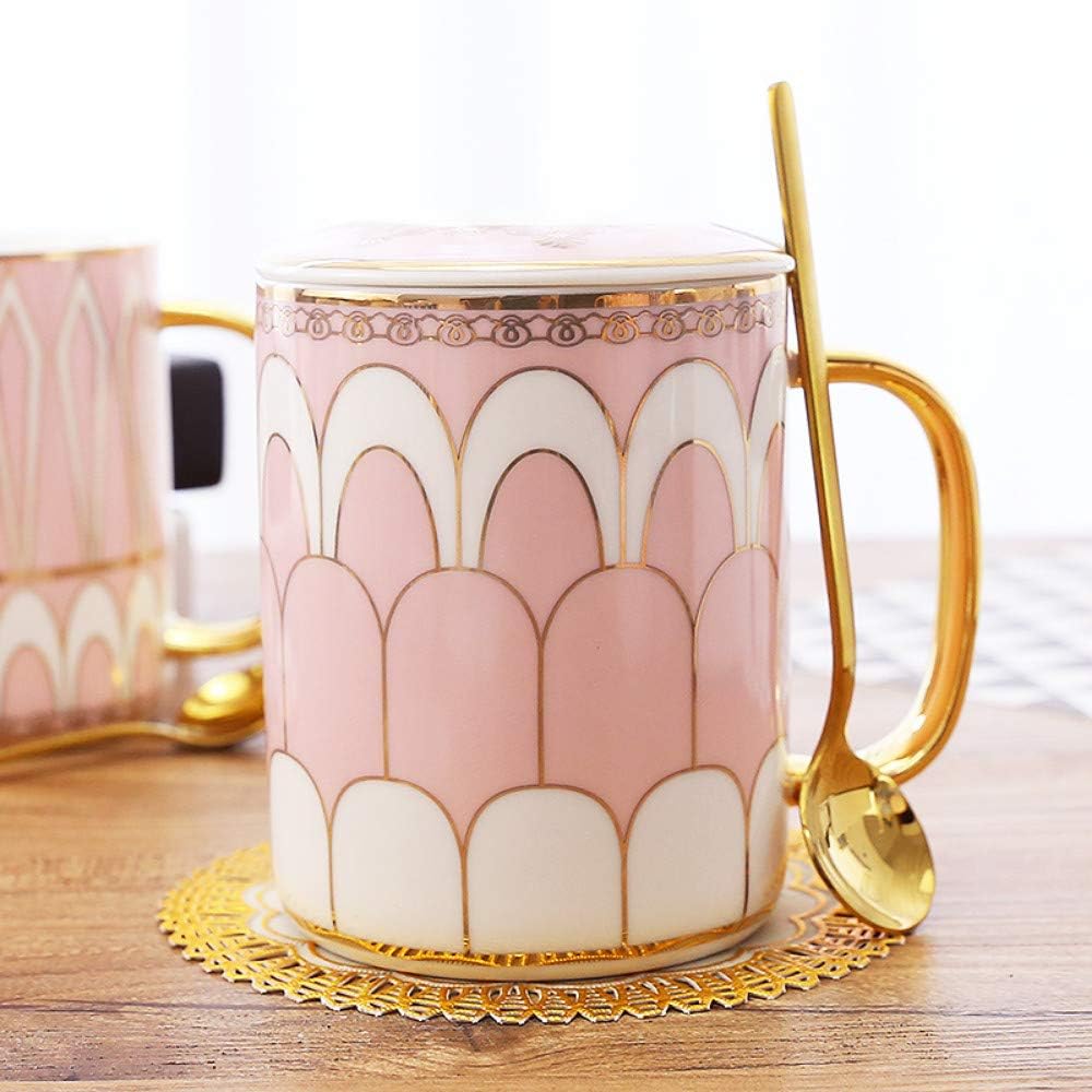 Ceramic Mug Afternoon Tea Cup Coffee Cup With Lid Spoon Hand-Painted Gold Pattern Gold-Plated Handle 350Ml