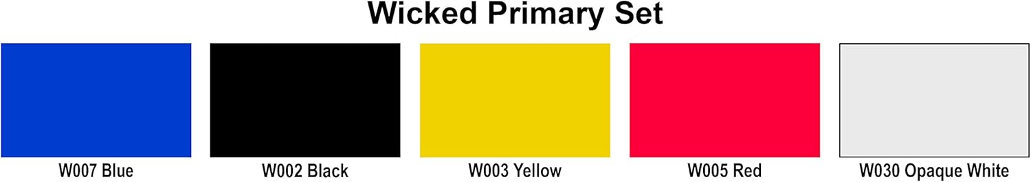 Airbrush Paint, Wicked Primary Set 6 x 60ml, #W101-00, ['Opaque White', 'Black', 'Yellow', 'Red', 'Blue' - Image 3