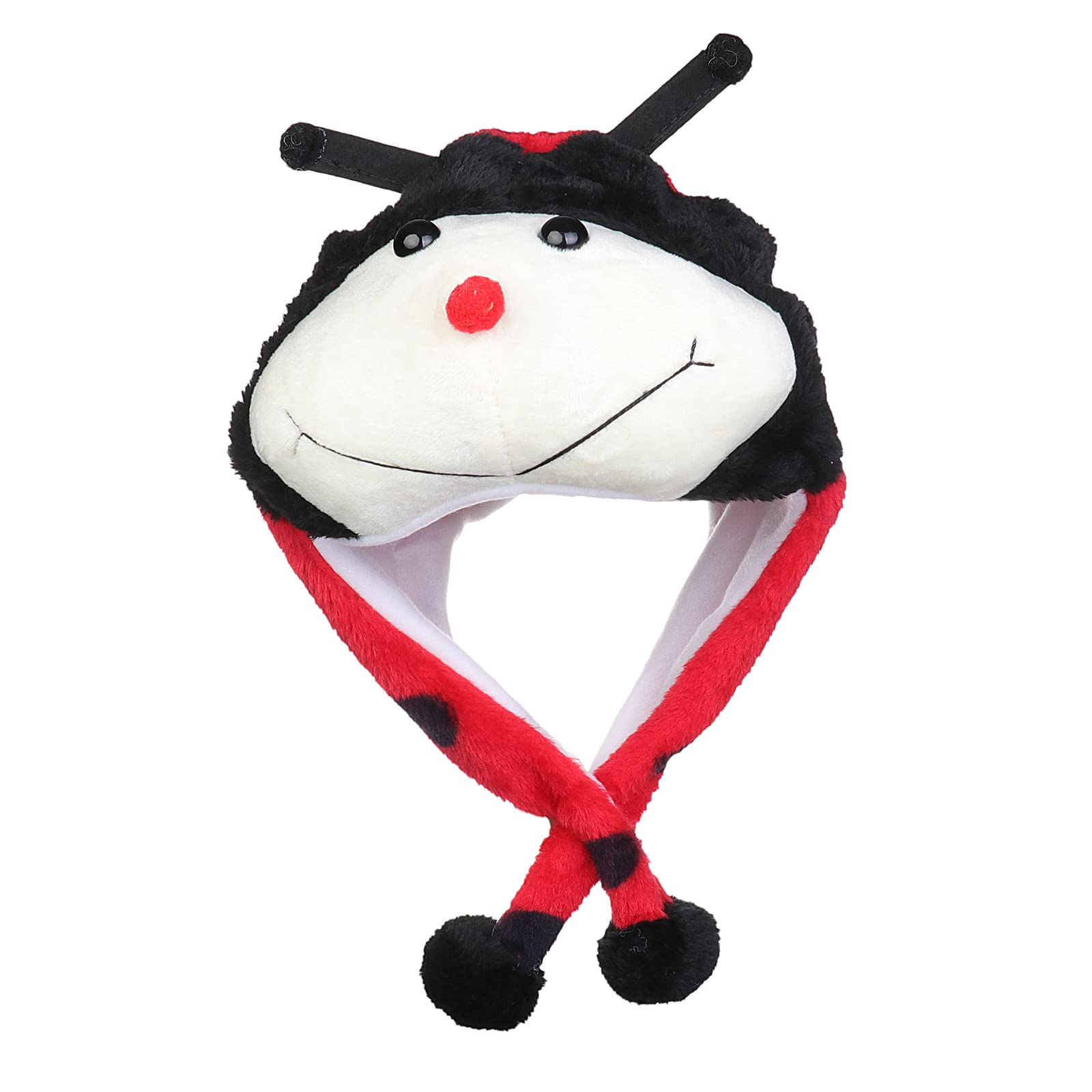 JK Home 2-in-1 Hat with Earflaps Scarf Set Cute Plush Animal Hat Cosplay Costume Headwear Warm Soft Cozy Hats for Kids Adults One Size Novelty Headgear Photo Props Red Ladybug