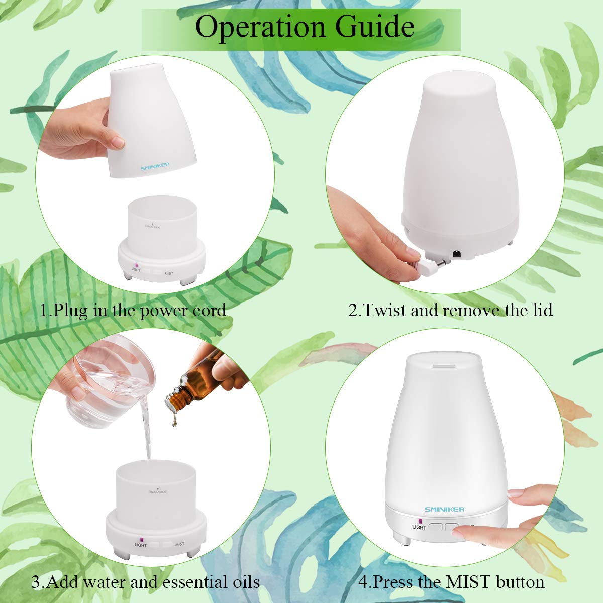 Essential Oil Diffuser 2 Pack Max 200 ML Ultrasonic Cool Mist Humidifiers BPA-Free Aromatherapy Diffuser with Waterless Auto Shut-Off Suitable for Office Home Bedroom Living Room : Beauty