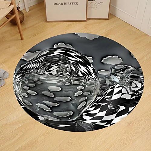 Gzhihine Custom round floor mat Surreal Chess Board Landscape in Black and White
