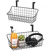 LeleCAT Over Cabinet Door Basket with hook Grid Storage Basket, Kitchen Storage Organizer,Over Cabinet Door Organizer,Hanging it behind a door or on a railing, Small, BLack,2 Pack