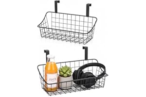 LeleCAT Basket with hook Grid Storage Basket, Hang it behind a door or on a railing, Over the Cabinet Door, Small, BLack,2 Pa