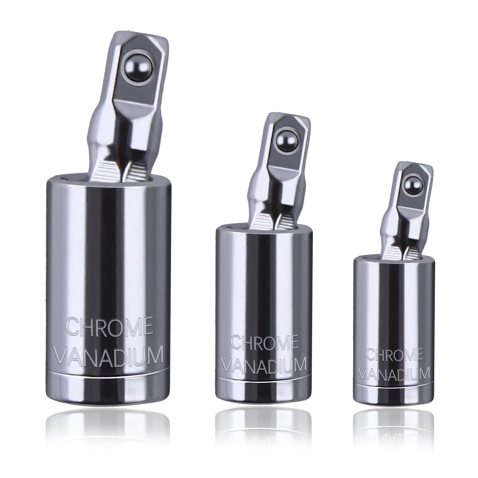 LEONTOOL 3Pcs Universal Joint Socket Set 1/4" 3/8" 1/2" Drive Swivel Socket Set Impact Universal Joint Socket Adapter Set, CR-V Steel, 360 Degree Rotation, for Automobile and Wrench Socket Maintenance