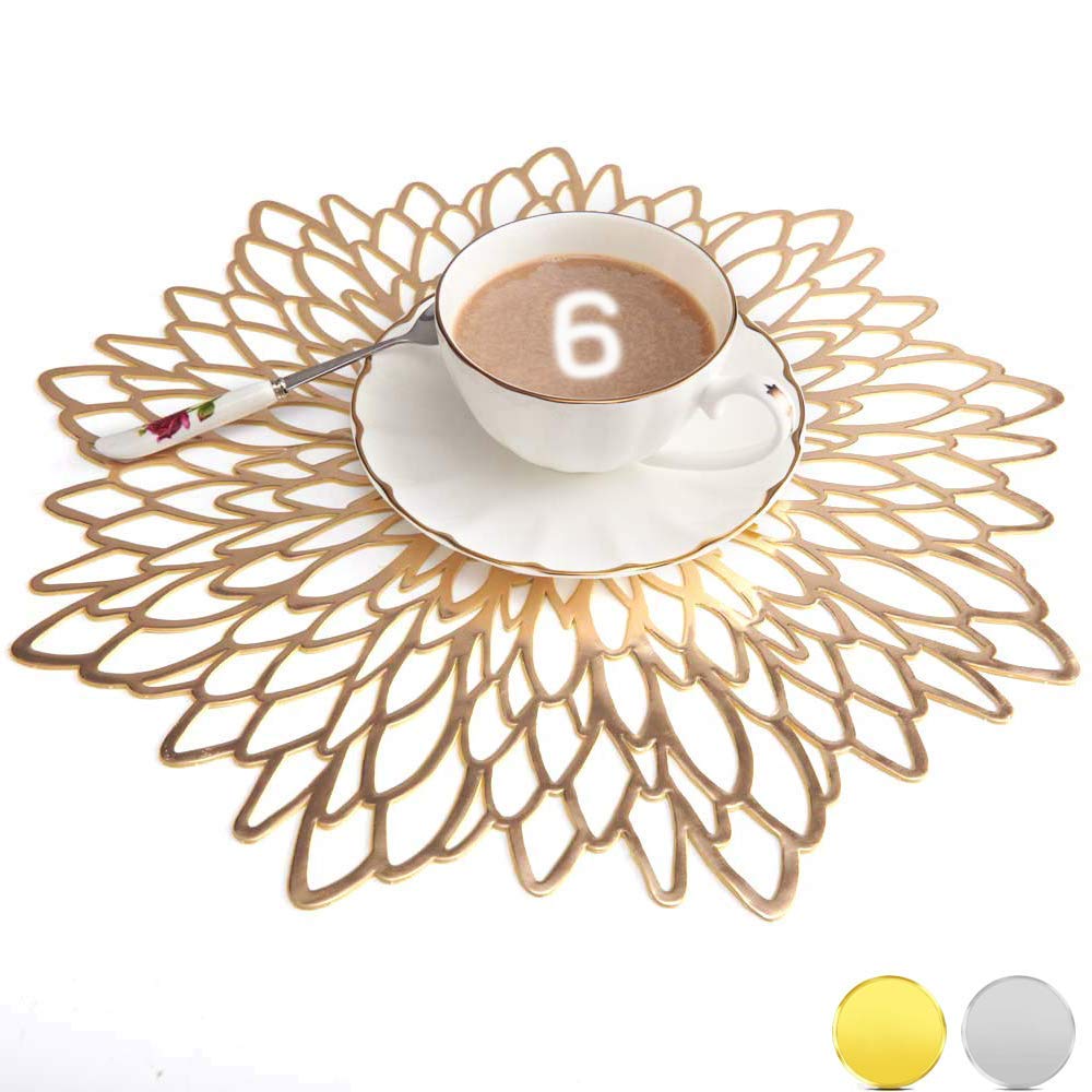 Mangata Gold Placemats Set of 6, Round Table Placemats for Christmas, Wedding, Dinner Parties, Restaurant, Hotel, 38cm, 15.5 inches