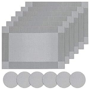 Panngu-Place-Mats-Simple-Table-Place-Mats-and-Coasters-Sets-of-6-Premium-Heat-Resistant-Washable-Tableware-Square-Dining-Table-Mats-18X12-Silver-grey Panngu Place Mats, Simple Table Place Mats and Coasters Sets of 6 - Premium Heat Resistant Washable Tableware Square…