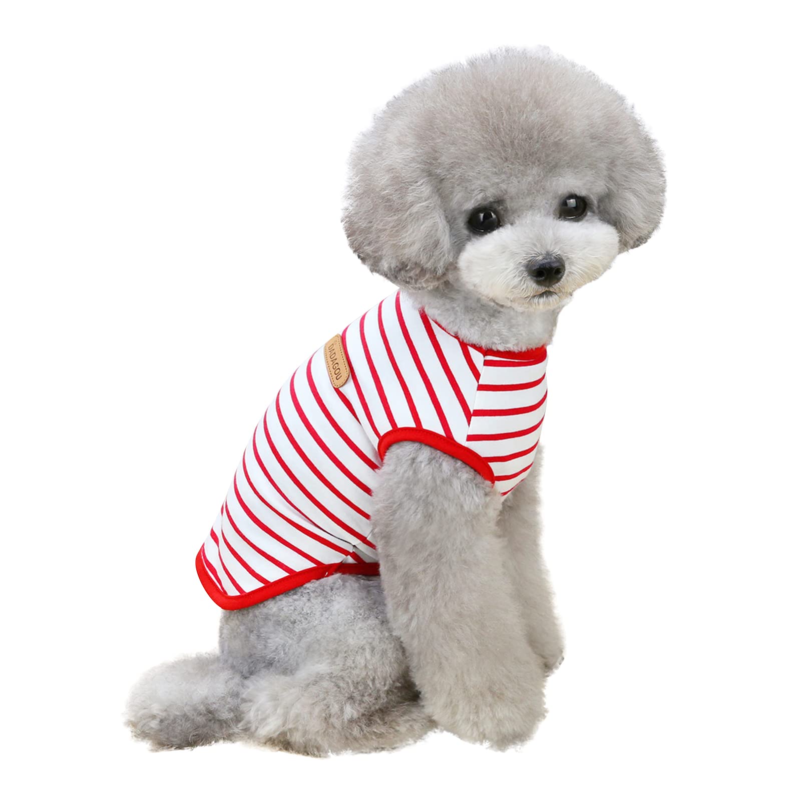 Pet Dog Striped T-Shirt for Small Dogs Cat Clothes Summer Cotton Shirt Puppy Clothes Sleeveless Vest Short Shirts, S-XXL (Red, L)