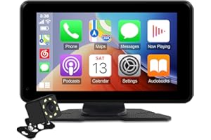 FEIRTON 7" HD Portable Wireless Carplay for Car Stereo Touch Screen with Apple Carplay & Android Auto Car Tablet with Backup Camera/Mirror Link/Voice Control/Bluetooth/GPS for All Vehicles